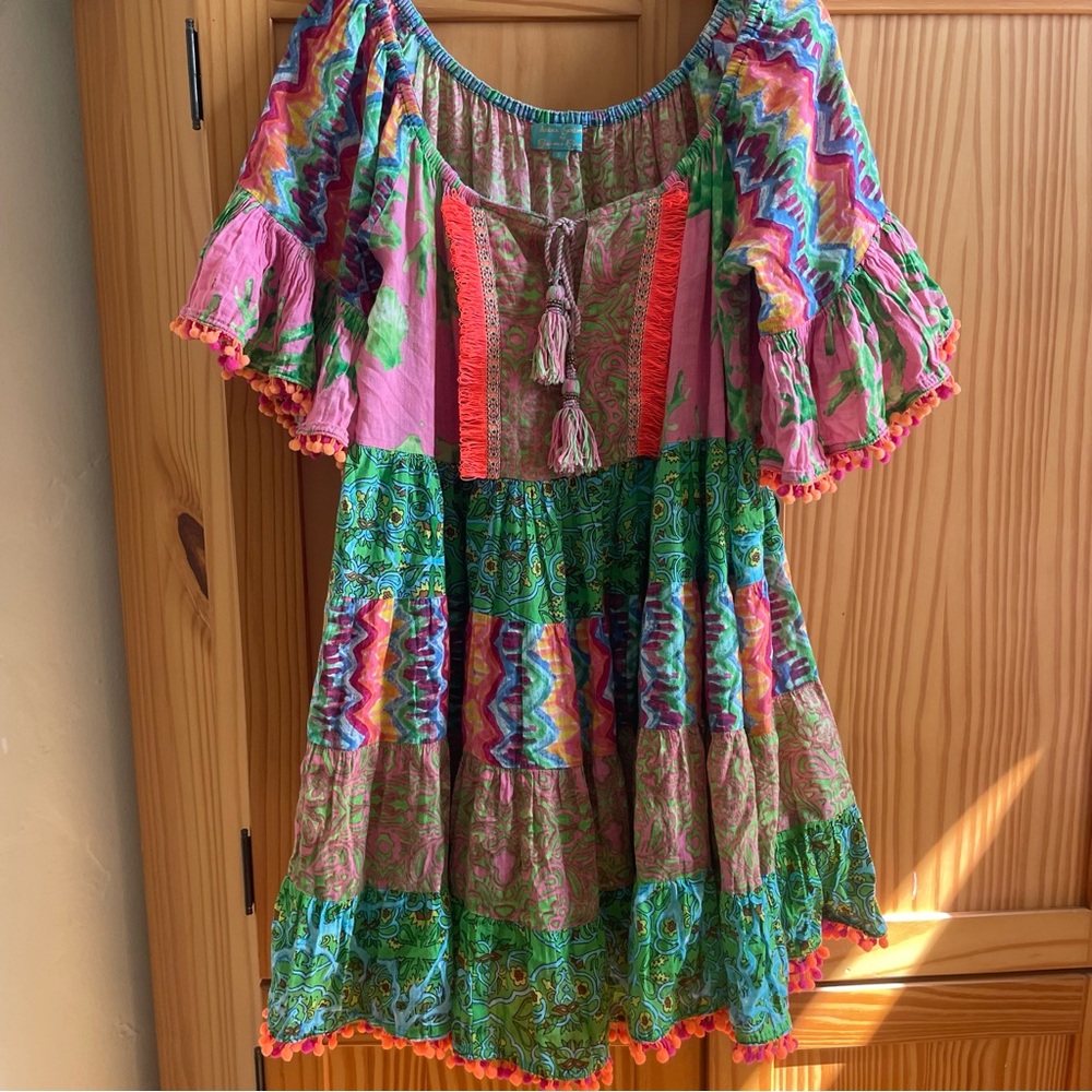 Antica Sartoria Giacomo Cinque Multicolor Boho Pom Fringe Tunic Mini Dress